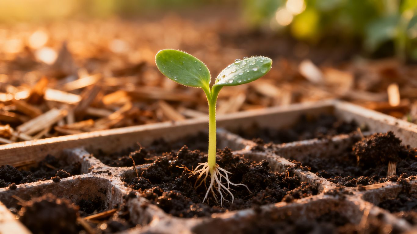Frische Keimlinge in einem Gartenbeet