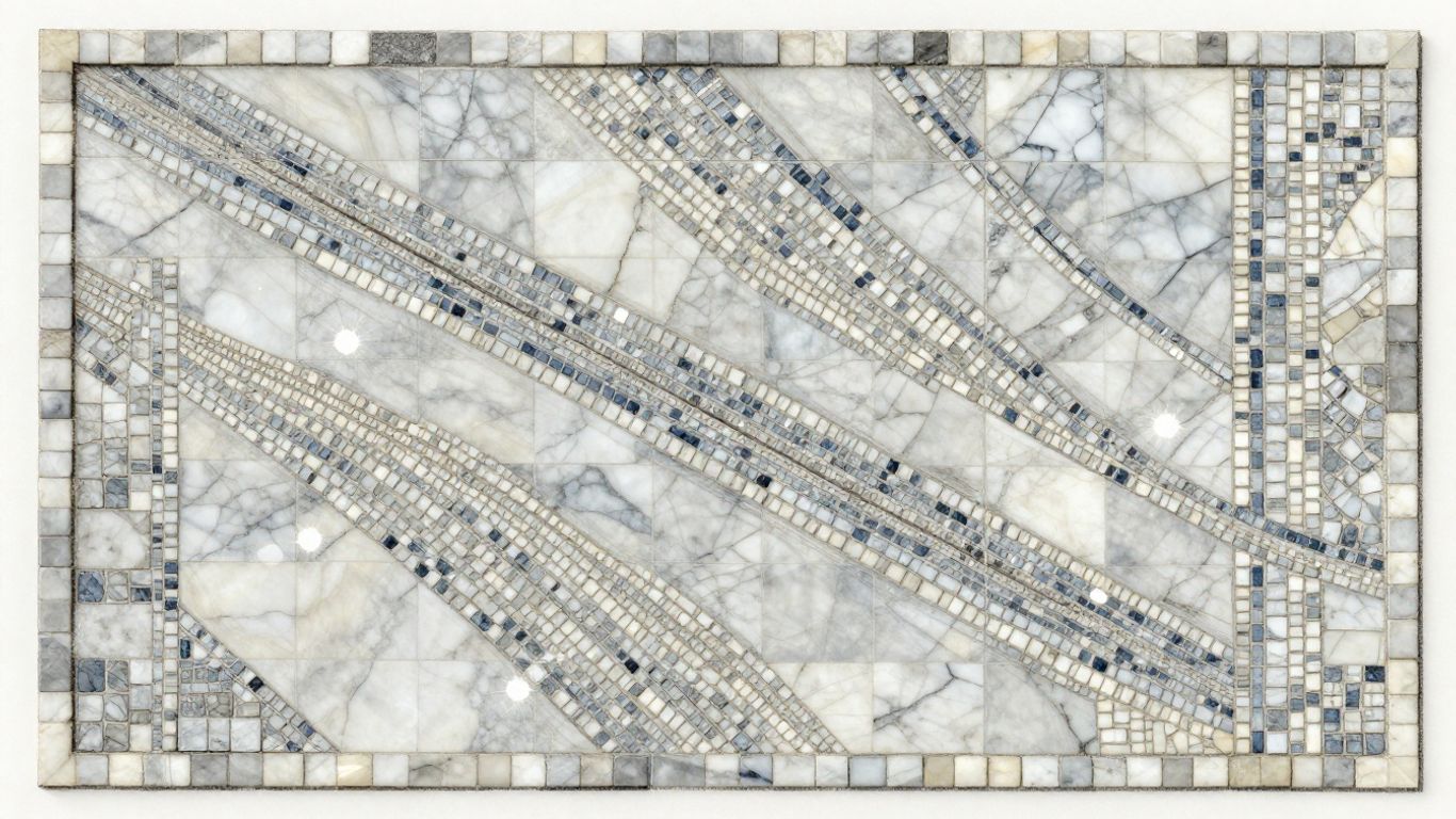 Marble mosaic tiles in a luxurious pattern.