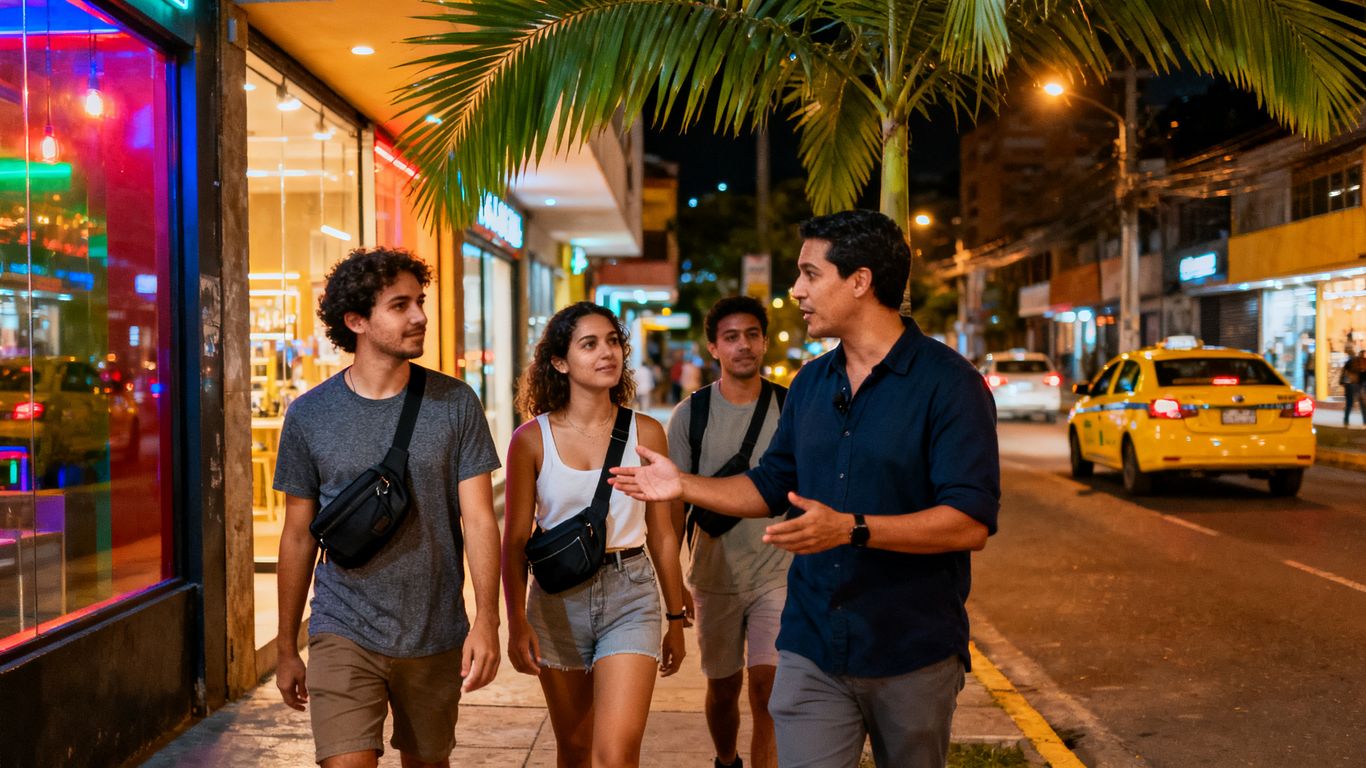 Friends walking safely between Medellin nightlife venues