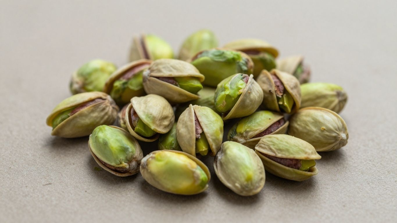 Shelled pistachios on a textured surface