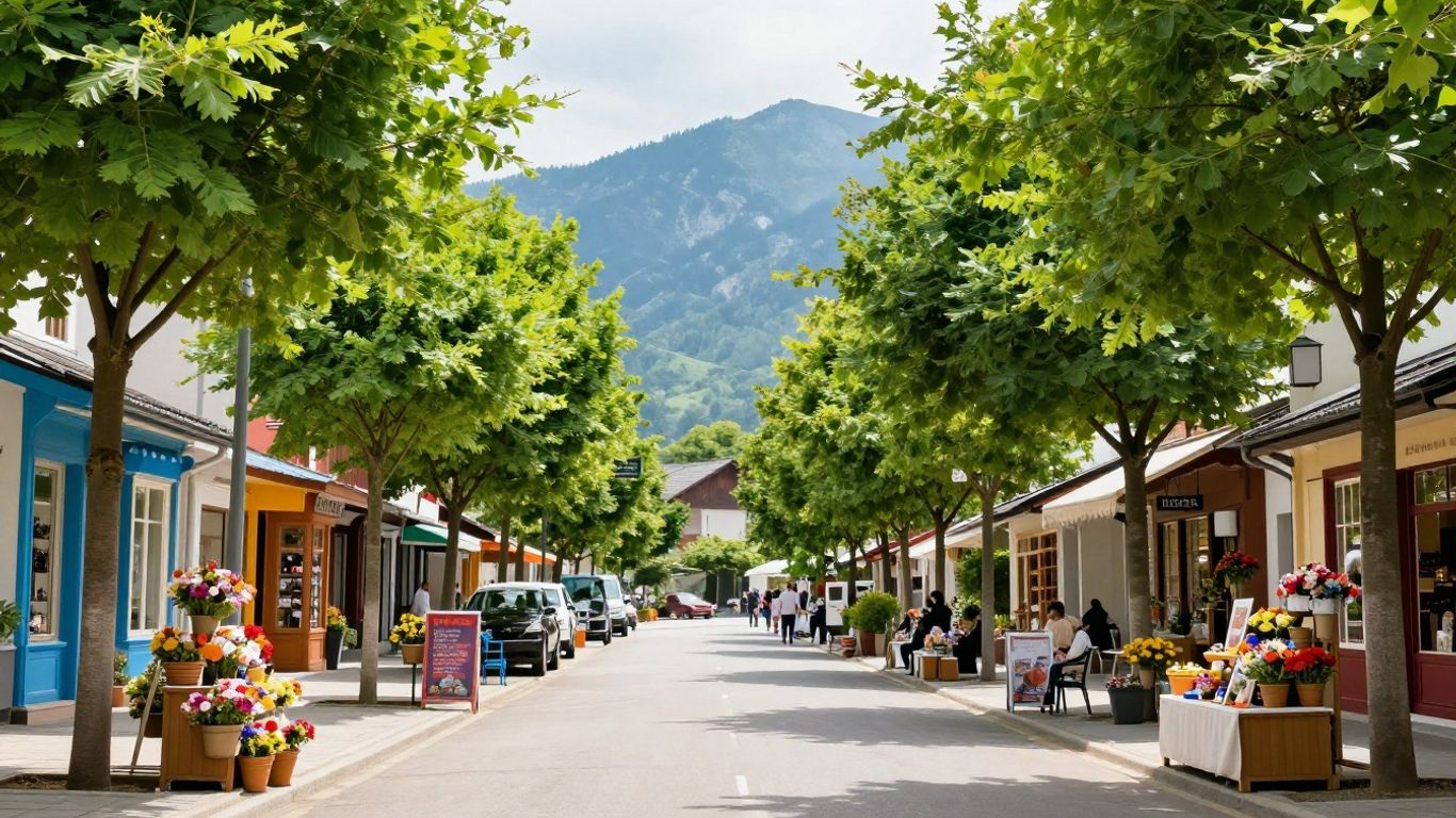 Charming mountain village nestled in lush green hills