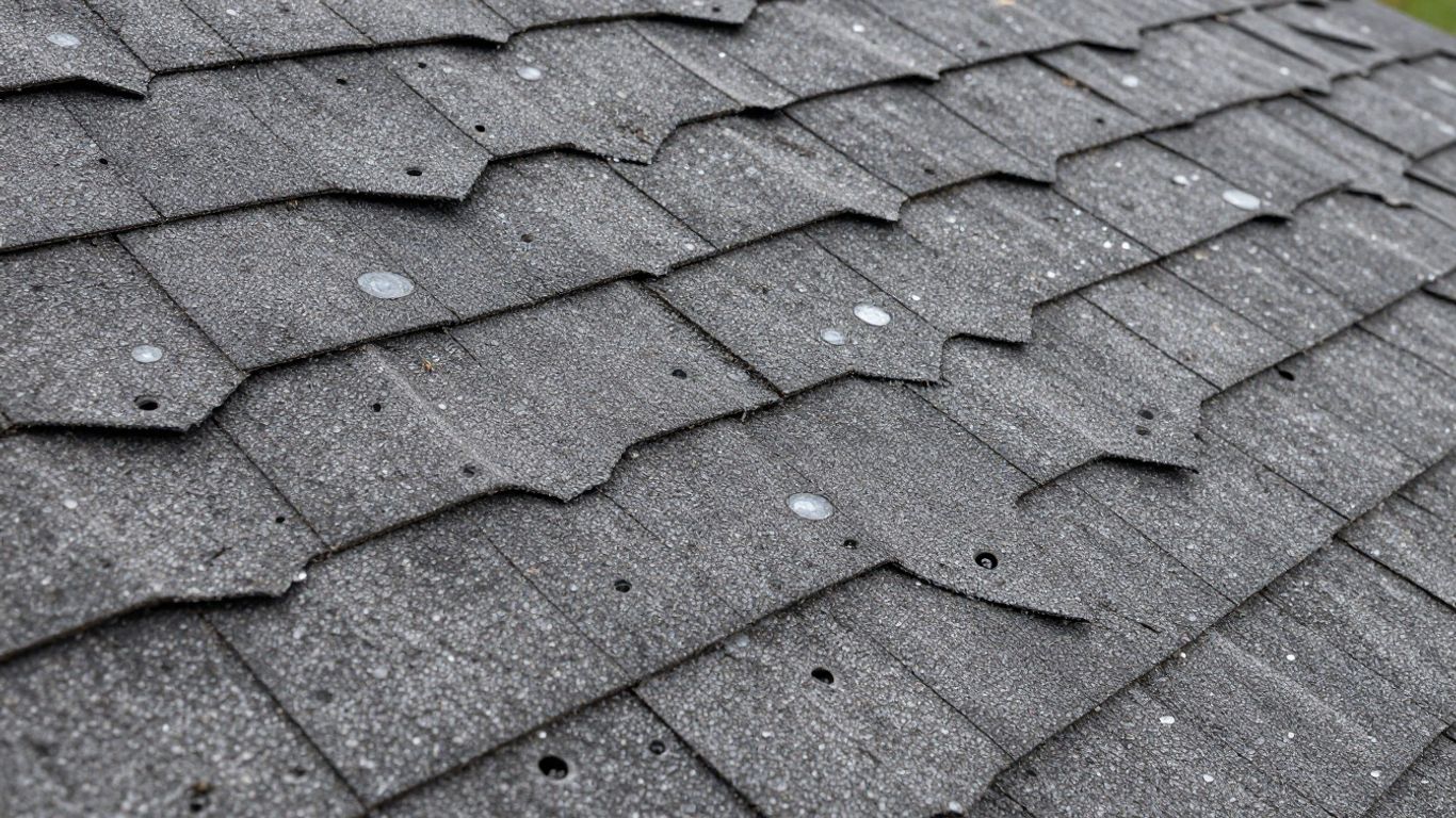 Hail damage on roof shingles after a storm.