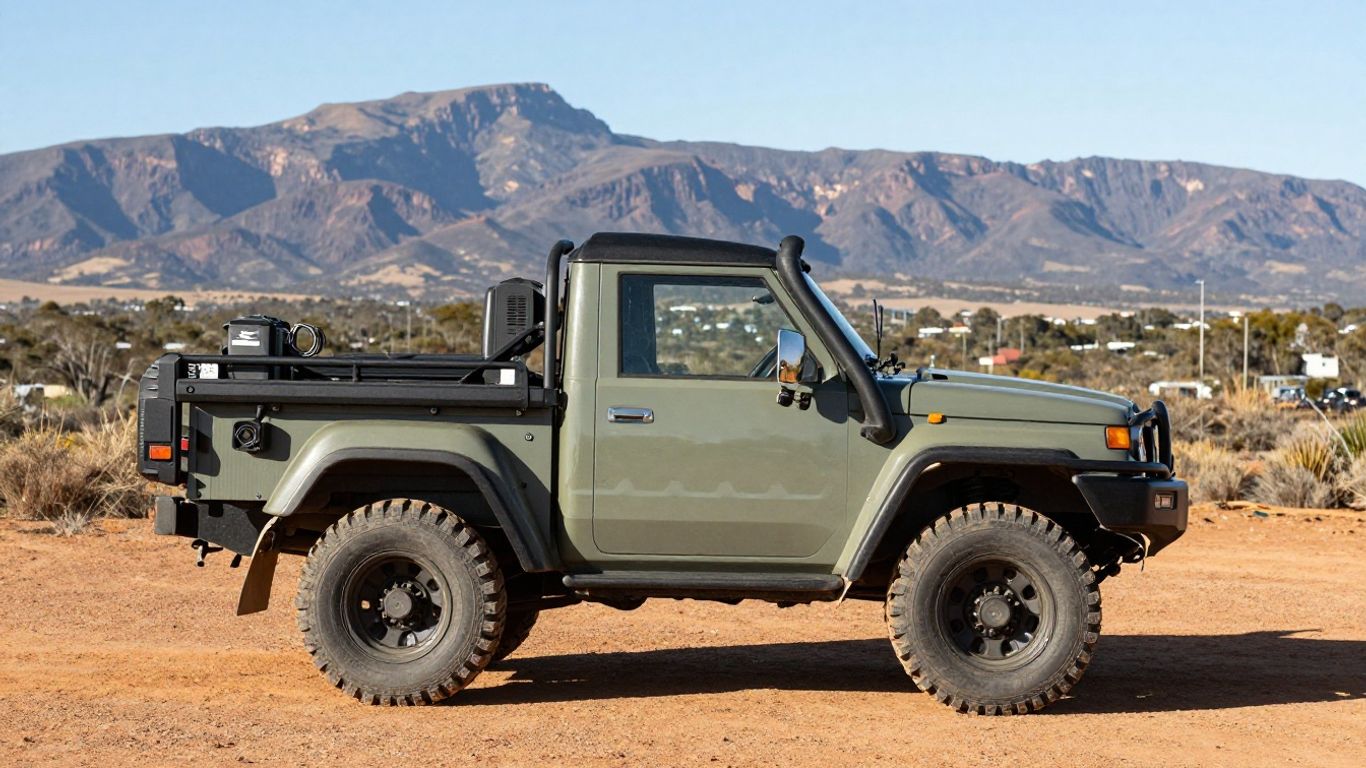 Suzuki engine and transmission with Australian landscape background.