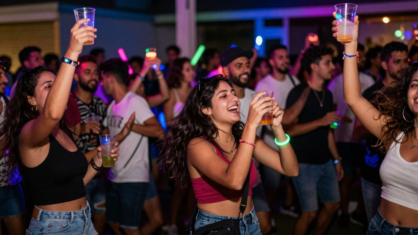 Energetic crowd enjoying a lively outdoor party.