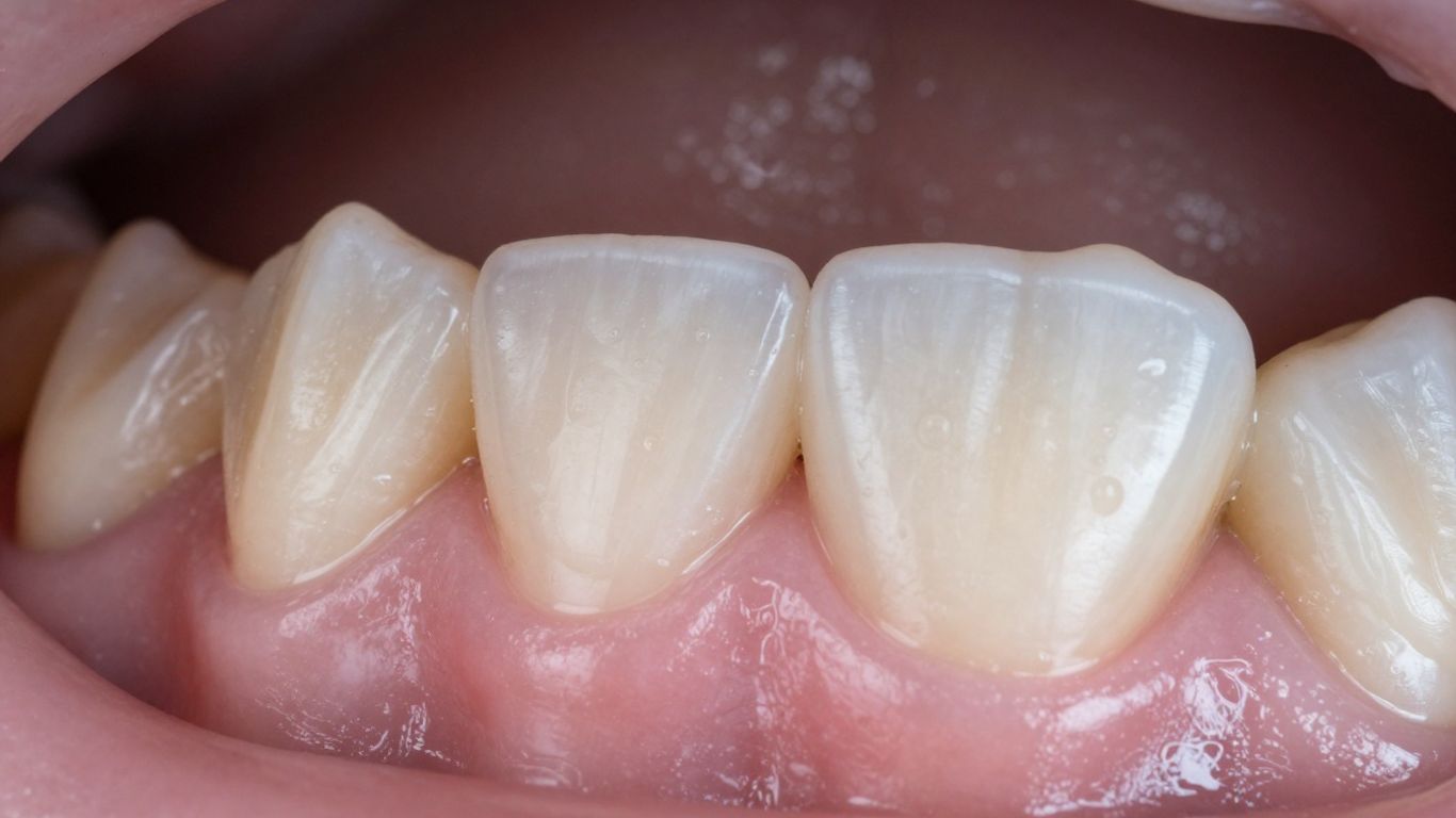 Healthy gum line next to a white tooth.