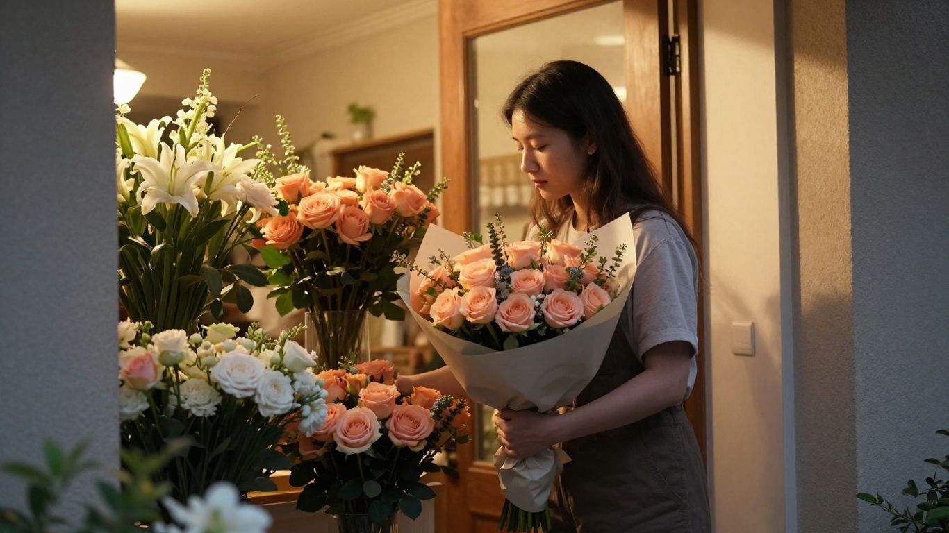 Flower delivery arriving at a sunset date night