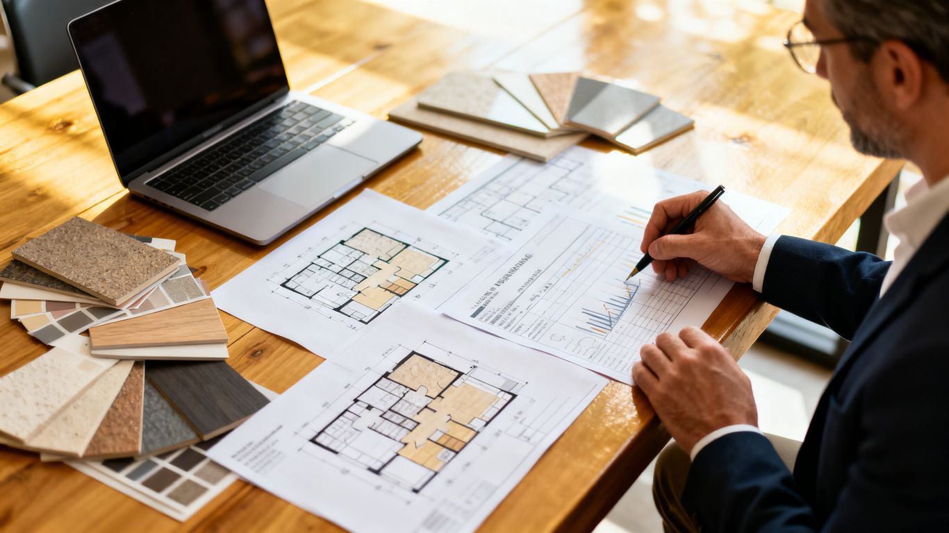 Renovation owner reviewing marketing budget