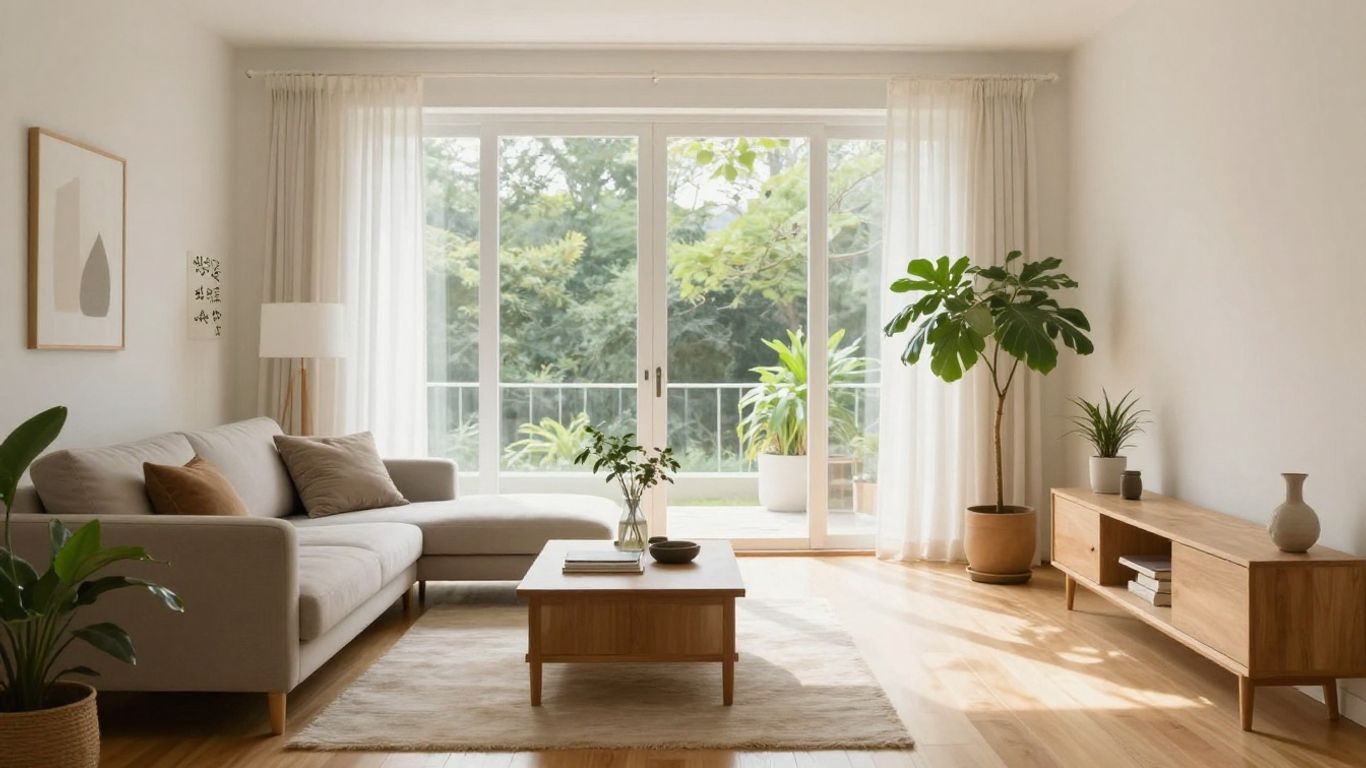 A modern living space during a tropical afternoon