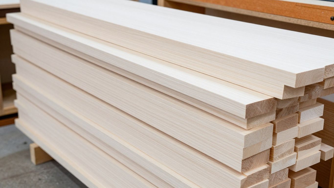 Hard maple boards stacked with drying spacers