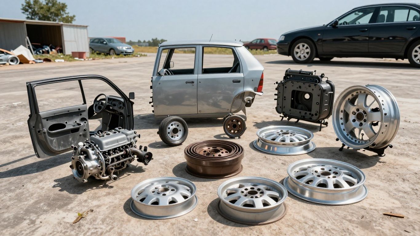 Skoda car parts in a Brisbane wrecking yard.