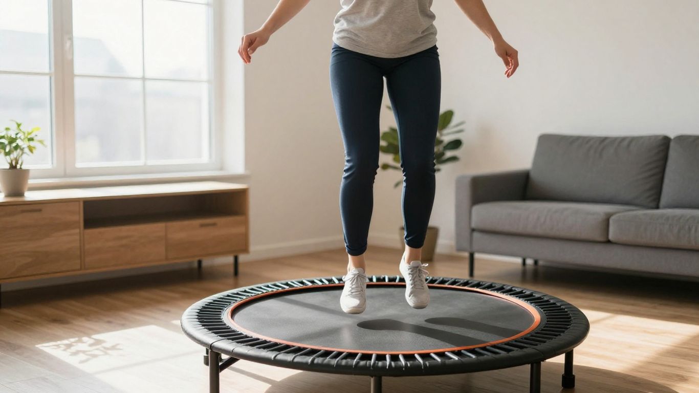 Beginner exercising on a mini trampoline