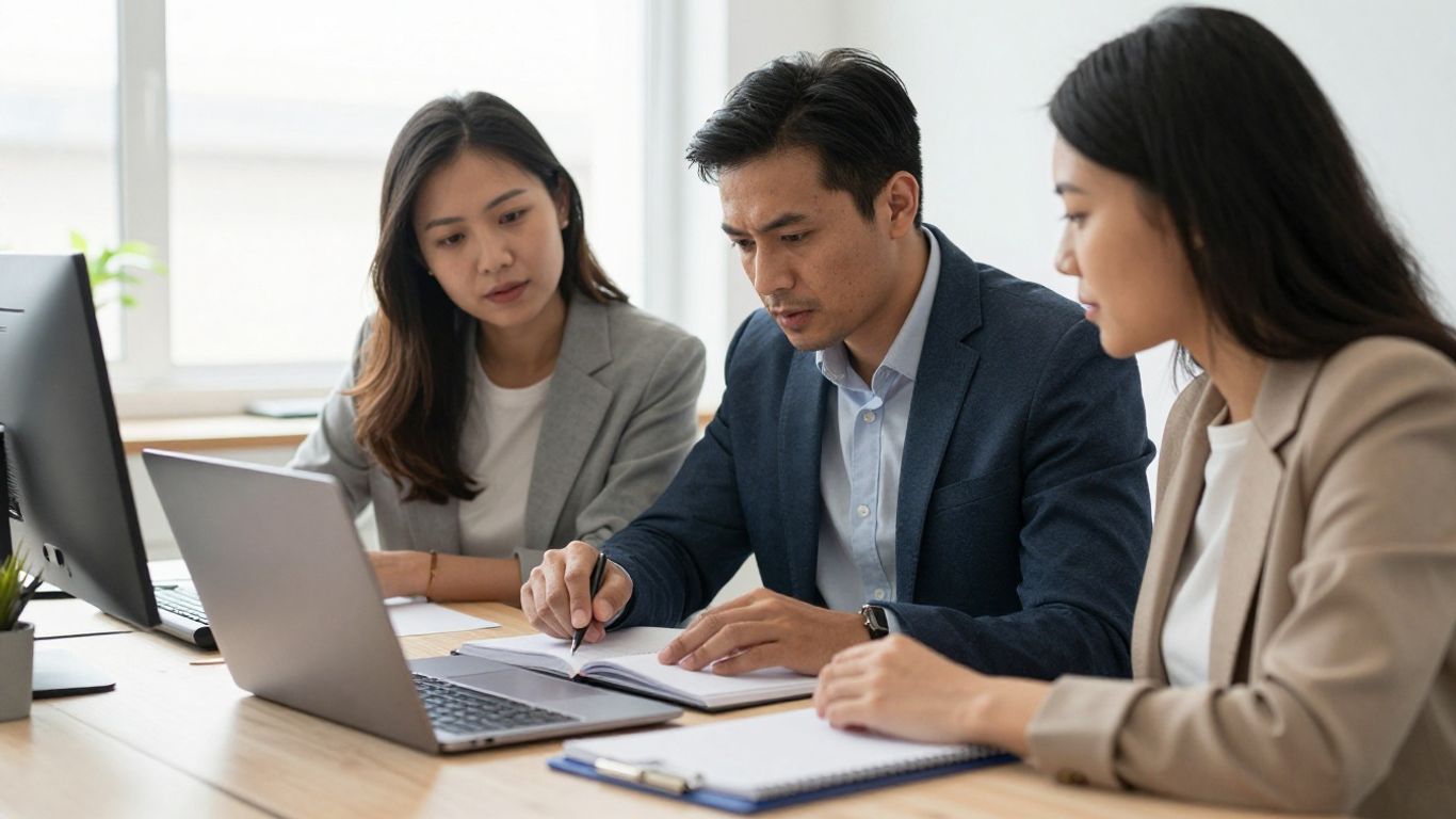 Assignee and colleague discussing work together