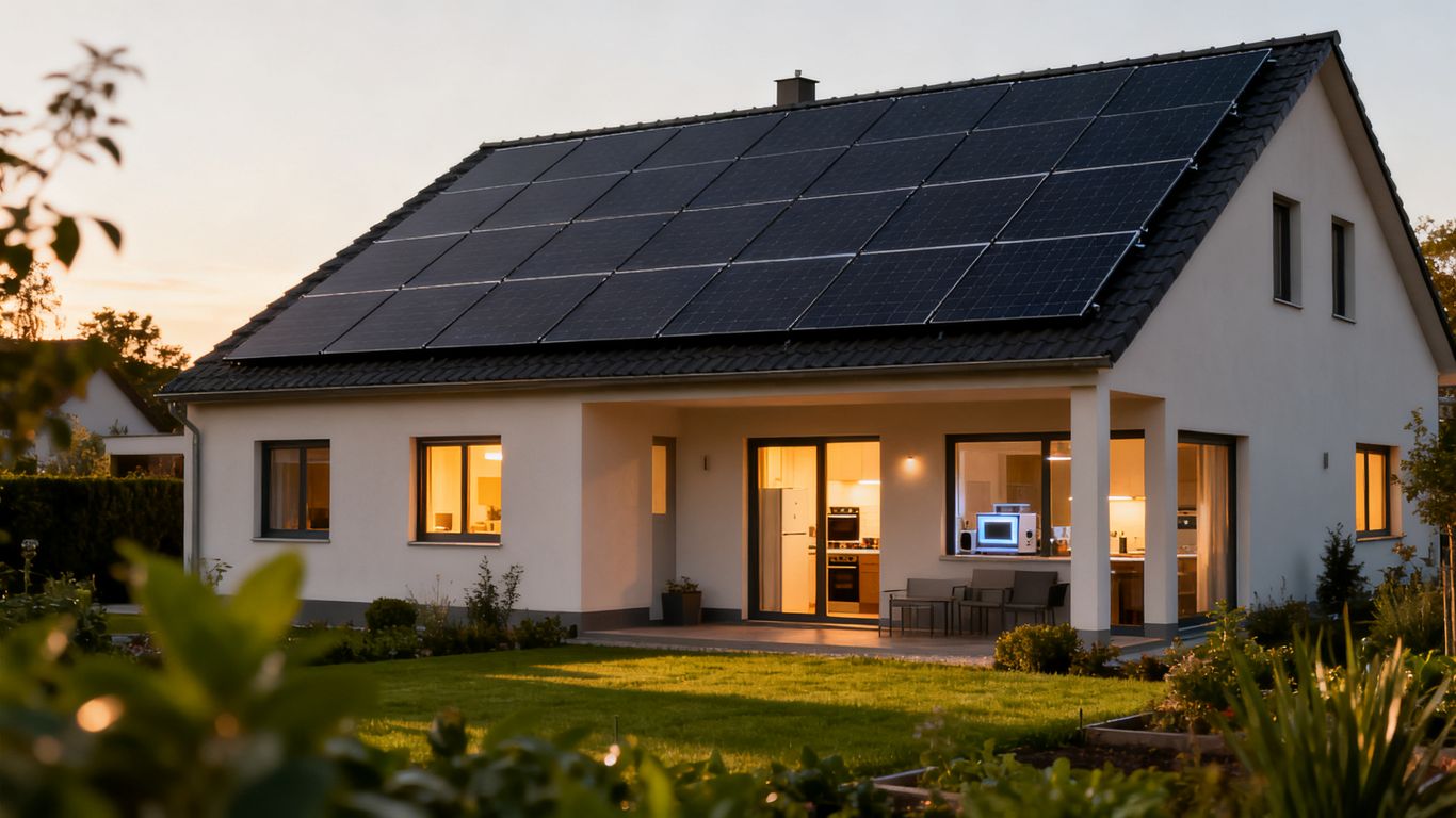 Maison équipée de panneaux solaires sur toiture
