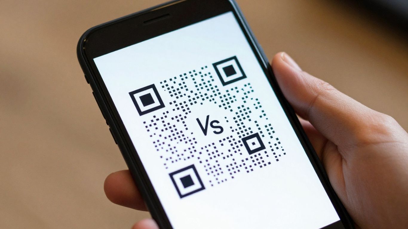 Smartphone scanning a QR code.