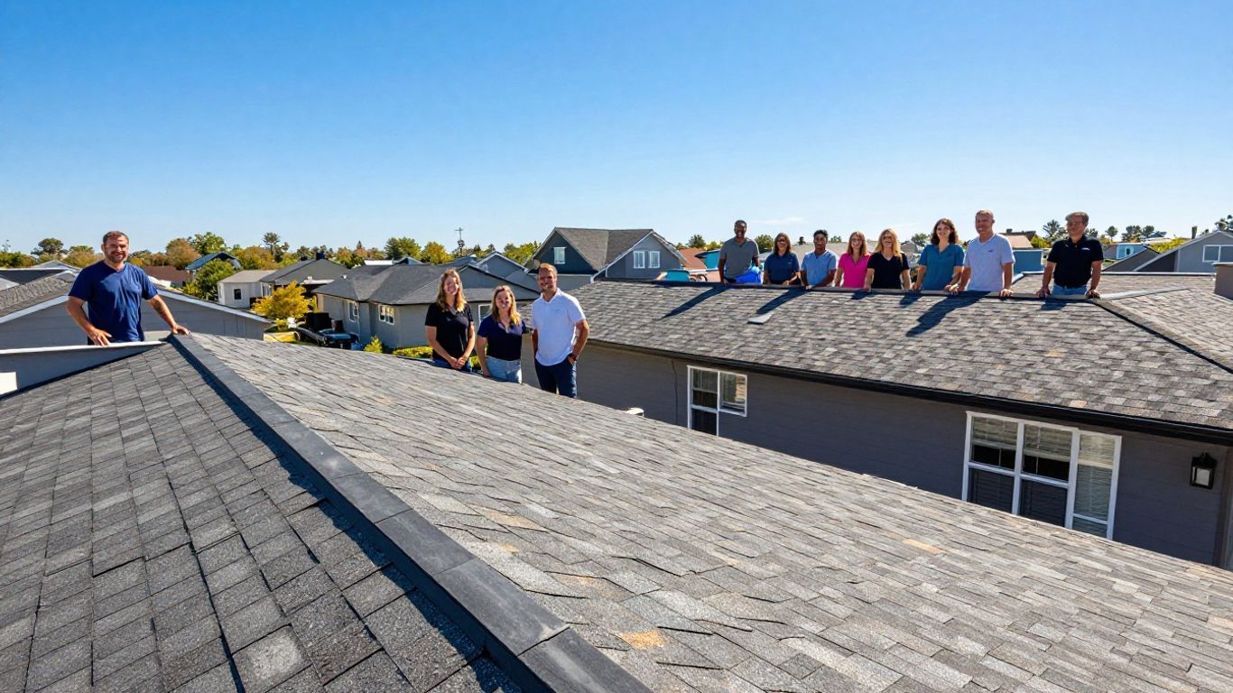 Modern rooftop with happy homeowners