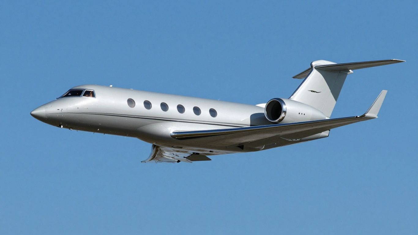 Gulfstream G650ER private jet flying in the sky.