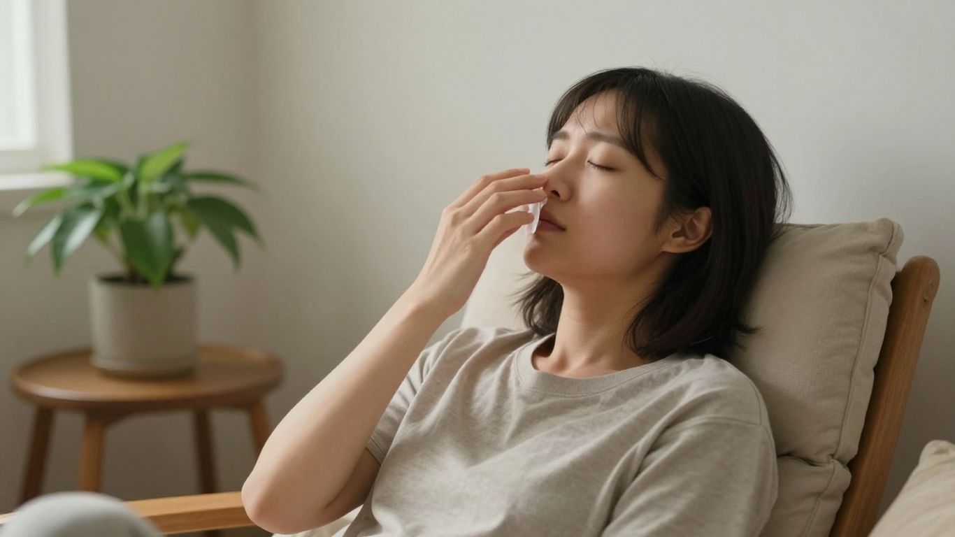 Person seated comfortably practicing quiet nasal breathing