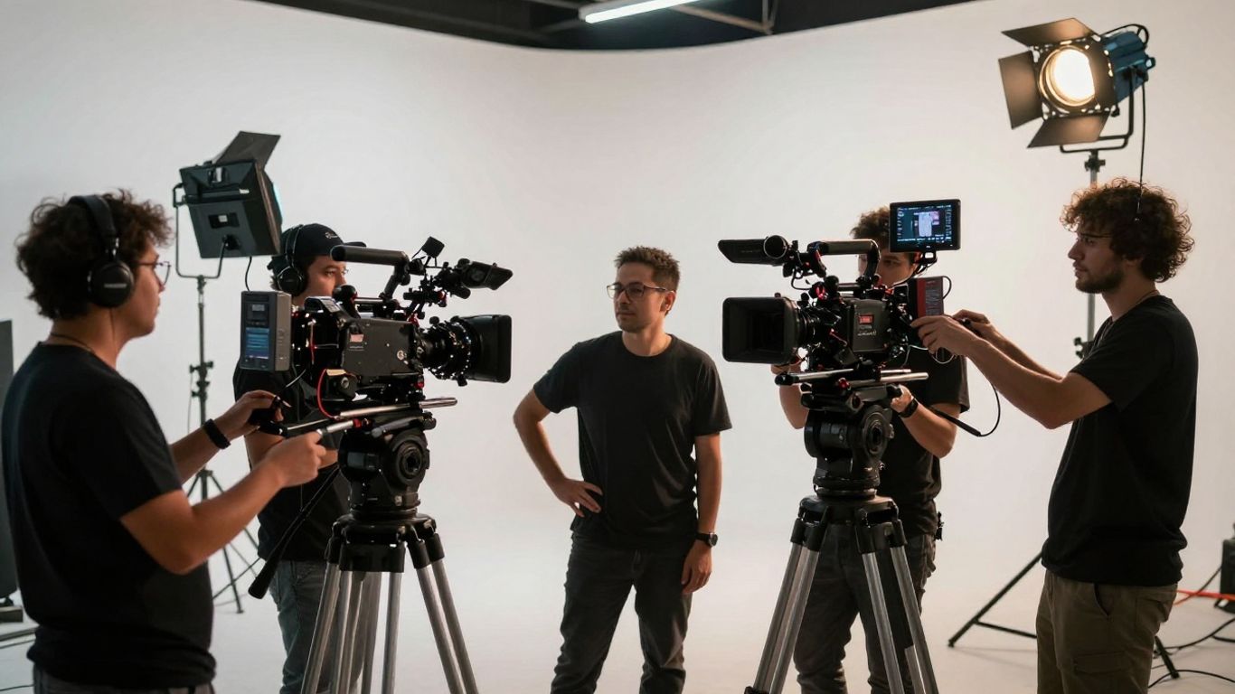 Film crew working on a professional production set.