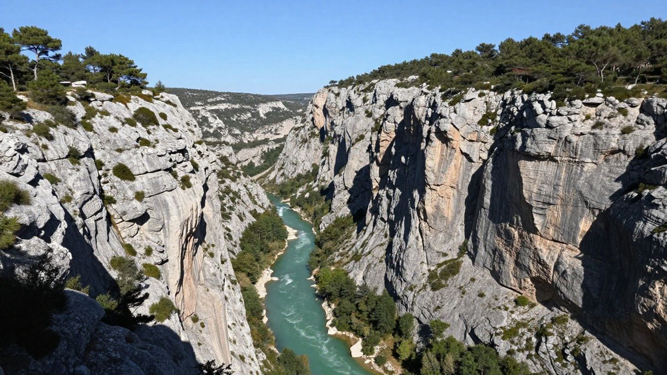 Steep limestone cliffs above turquoise Verdon