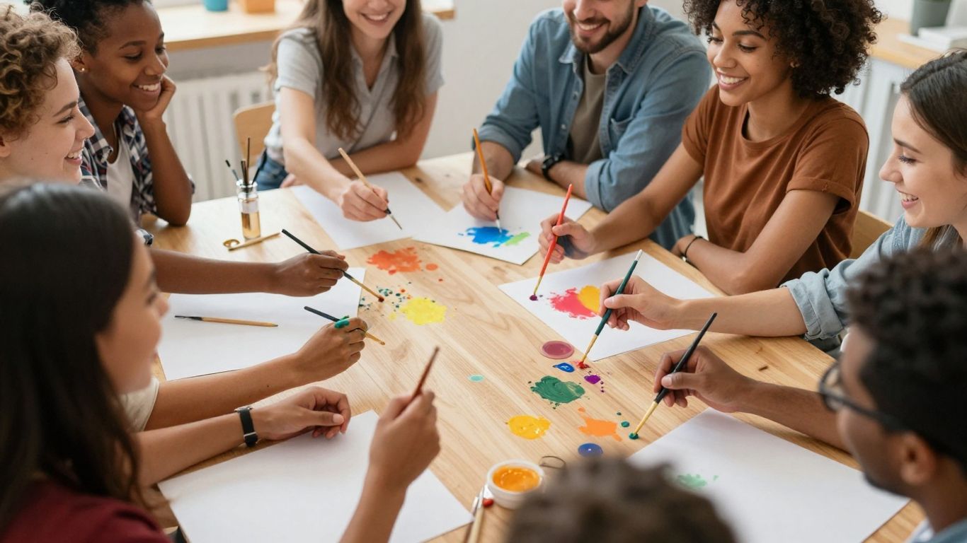 People with disabilities enjoying a creative art class together.