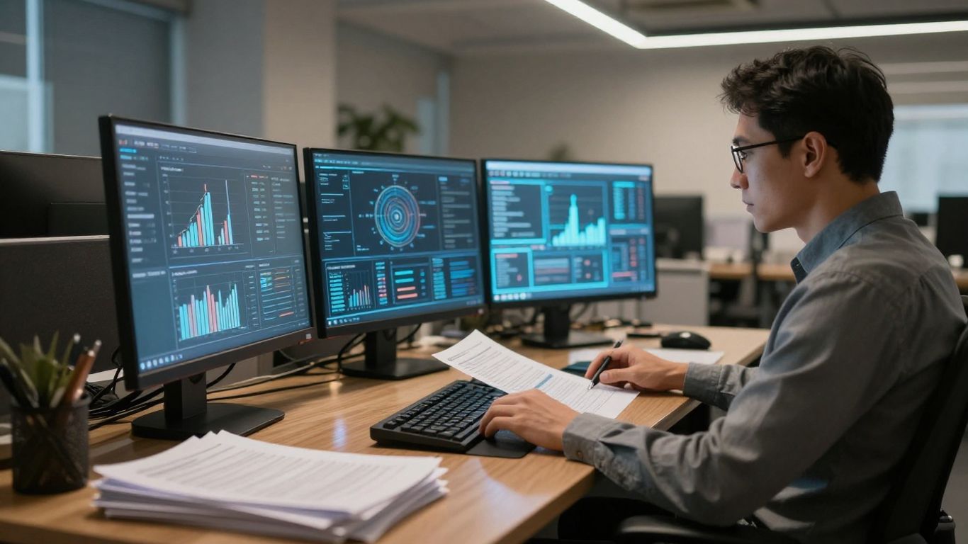 Expert consultants reviewing modern technological systems