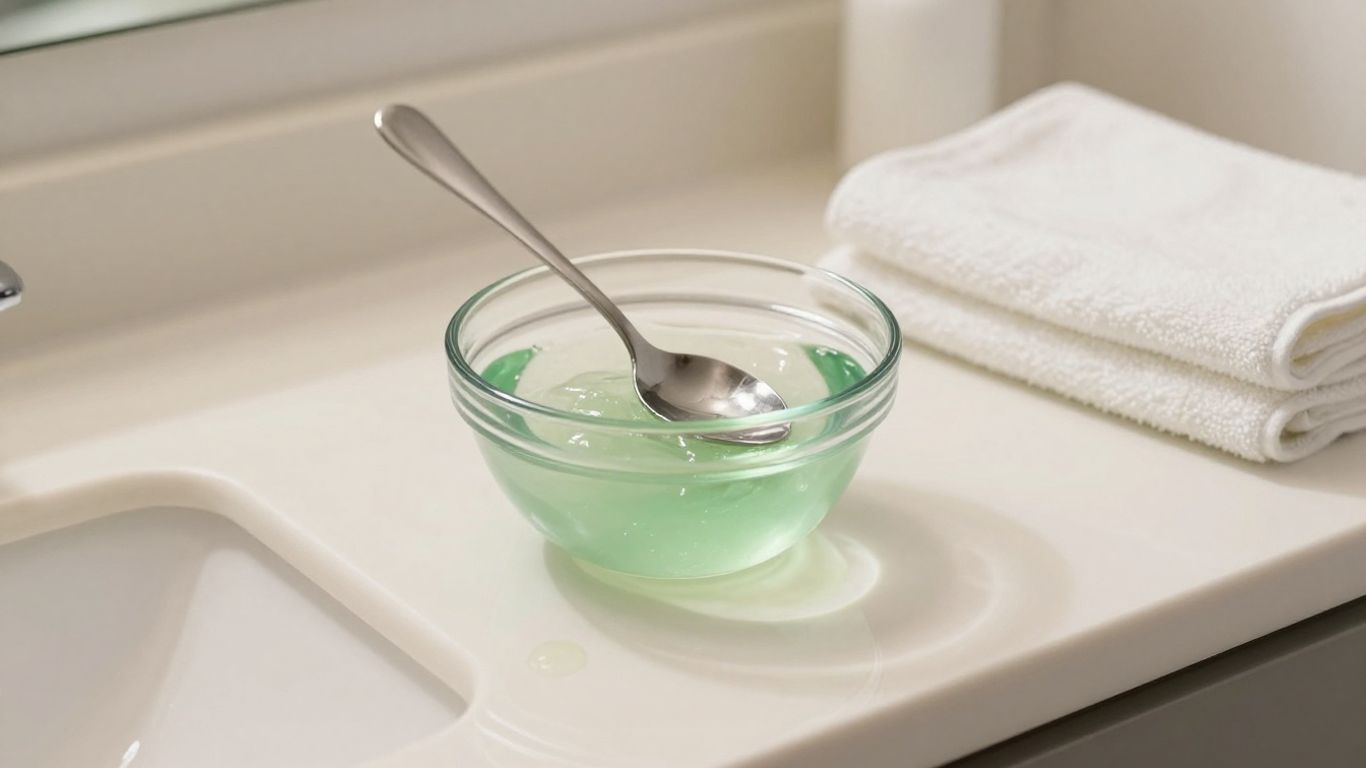 Clear aloe gel, water, and clean glass bowl