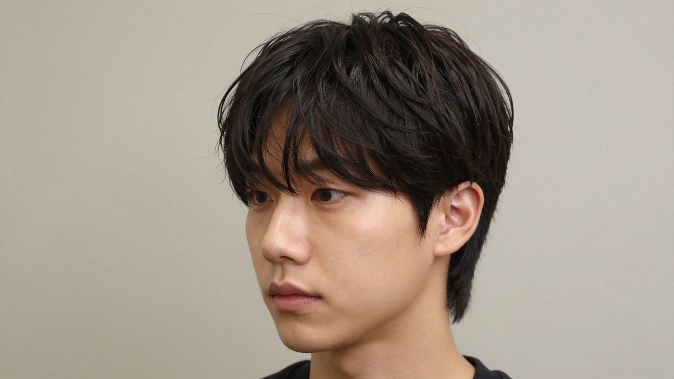 Man with Korean mullet hairstyle