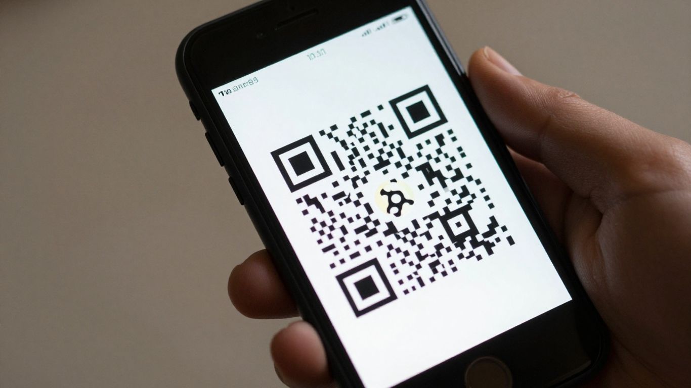 iPhone scanning a QR code on its screen.