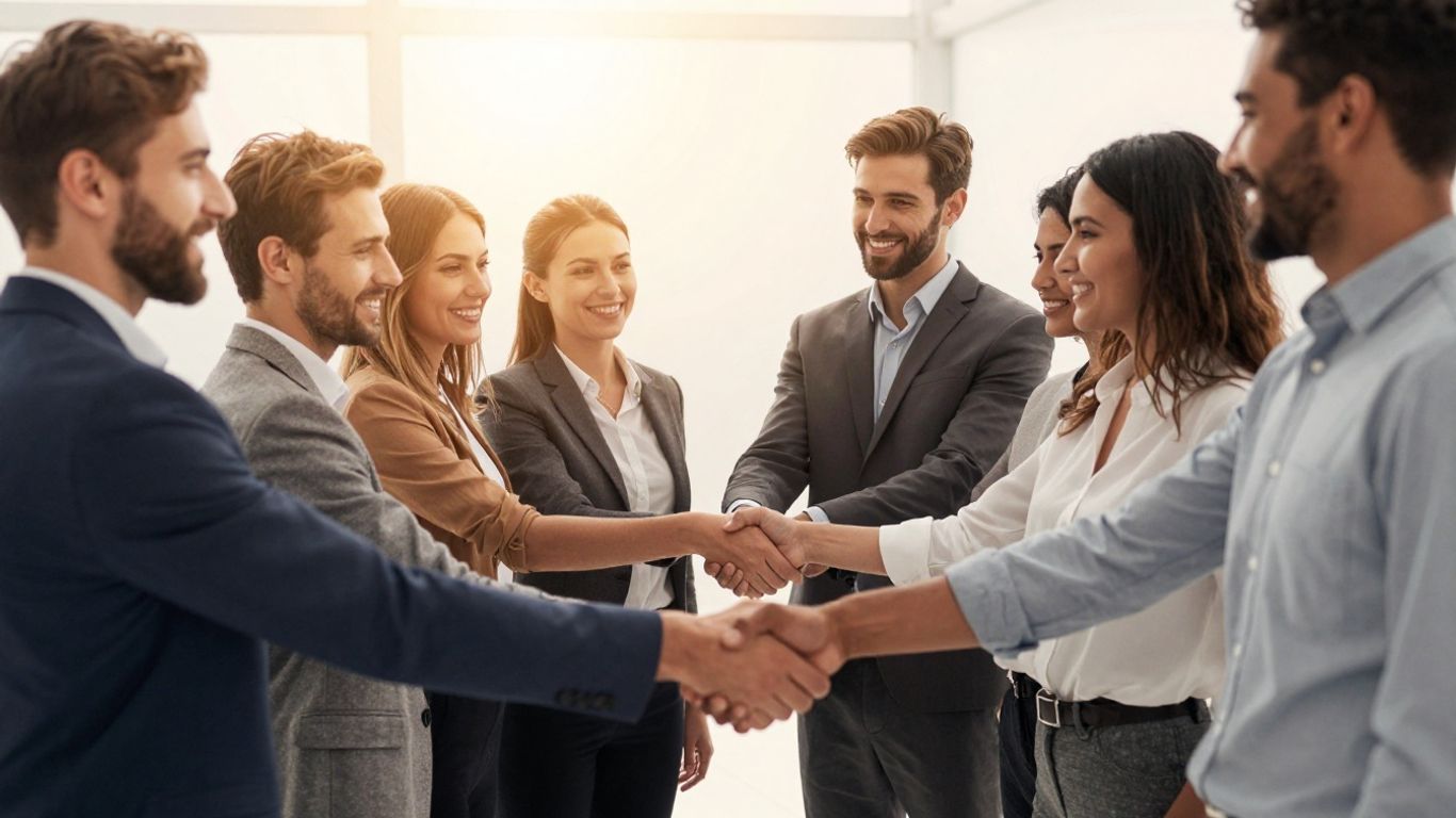 Personas dándose la mano en un entorno de negocios ético.