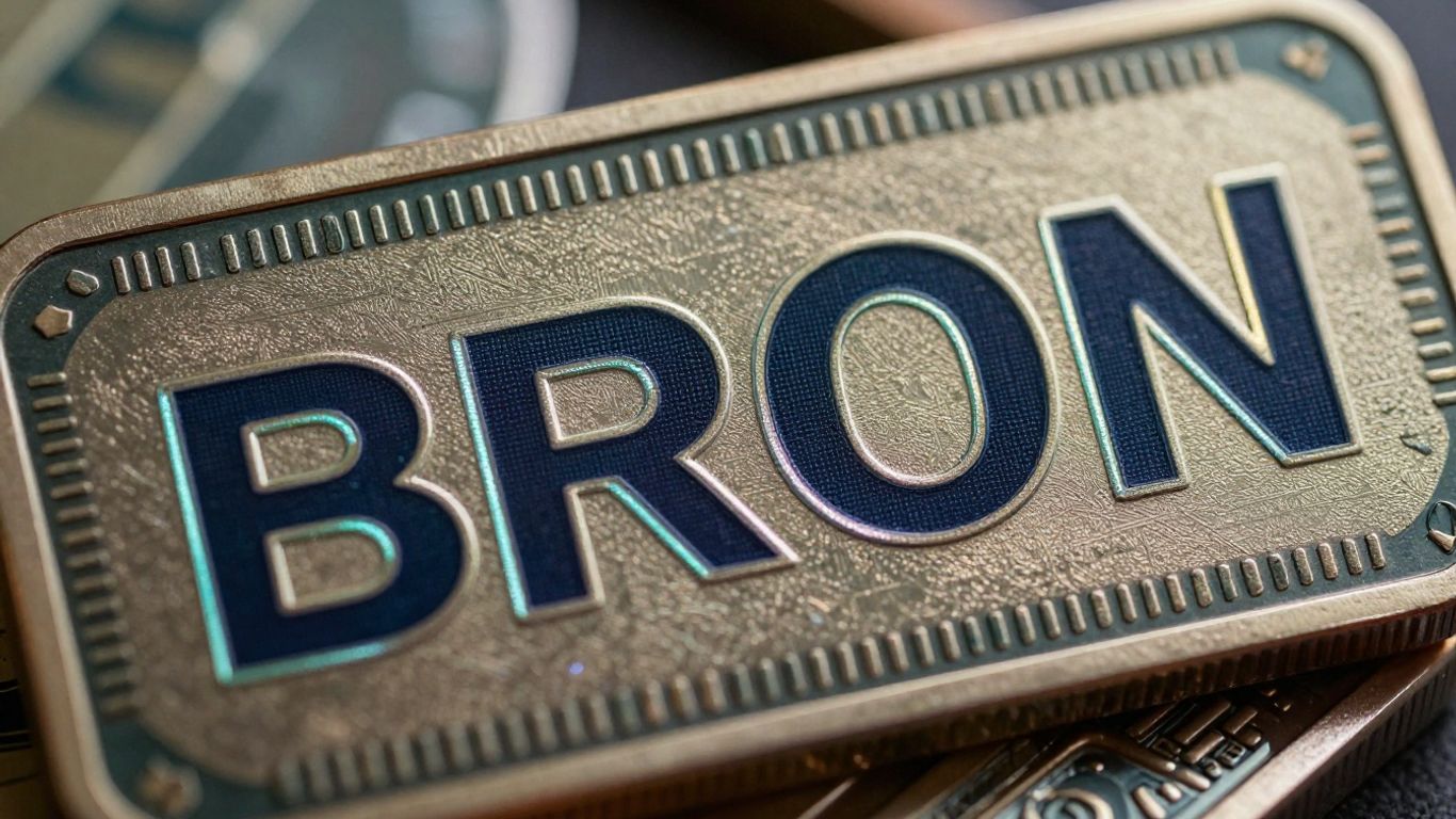 Digital bRON token with glowing effect.