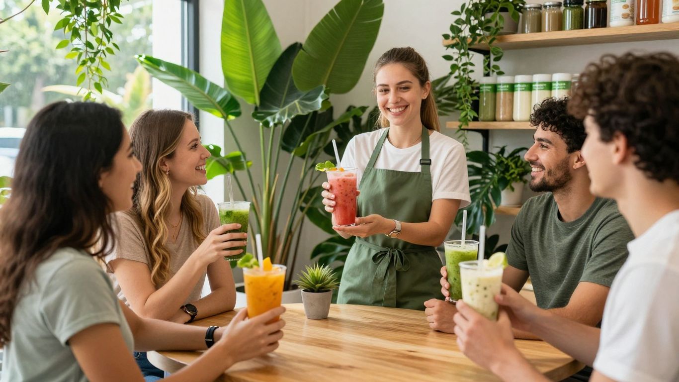 Herbalife nutrition club with people enjoying shakes.