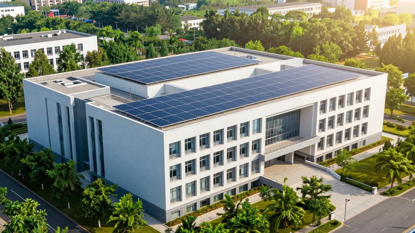 St Mary's Catholic College building with solar panels.