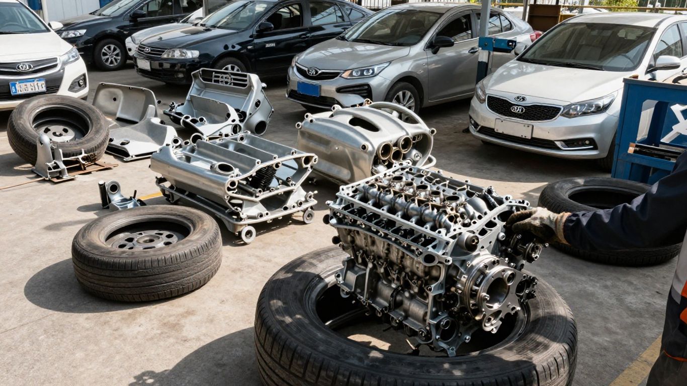 Kia car parts in a Sydney wrecking yard.