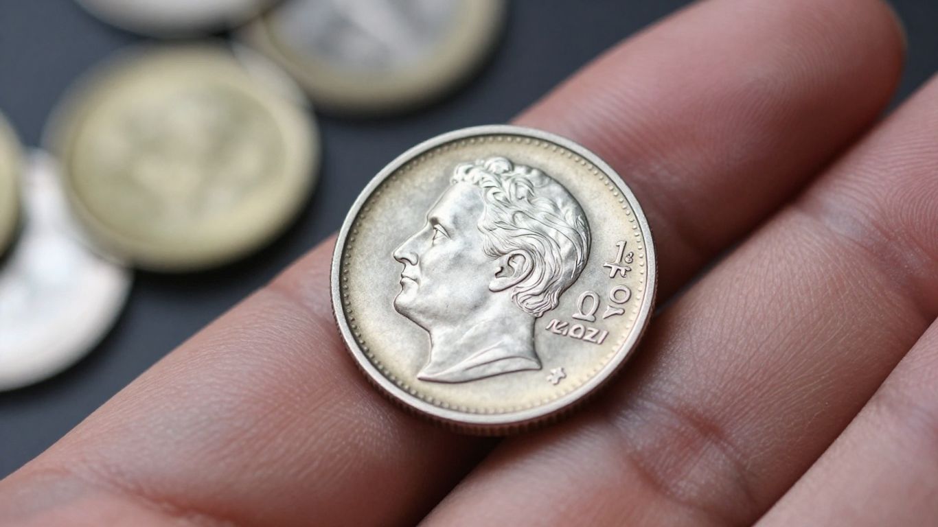Monedas de plata brillantes en una mano.