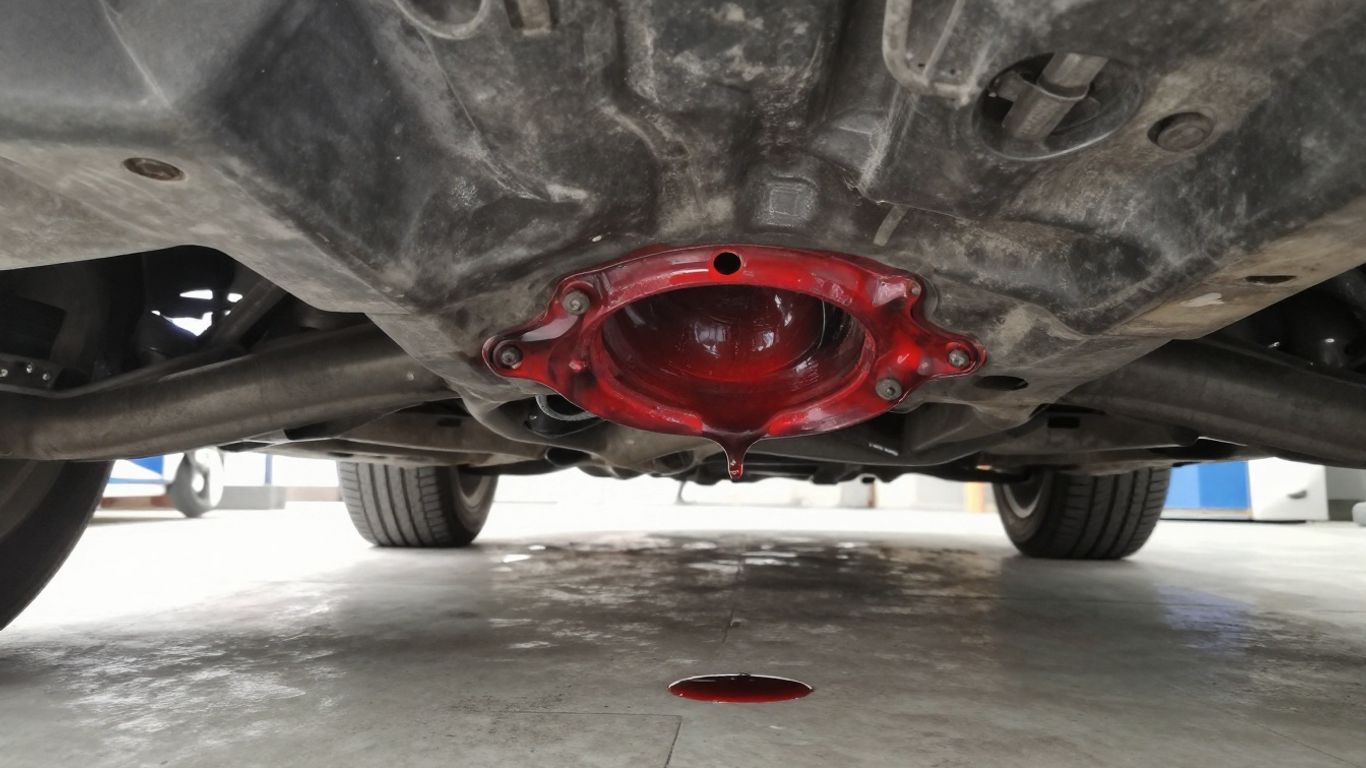 Underneath a car with transmission leak