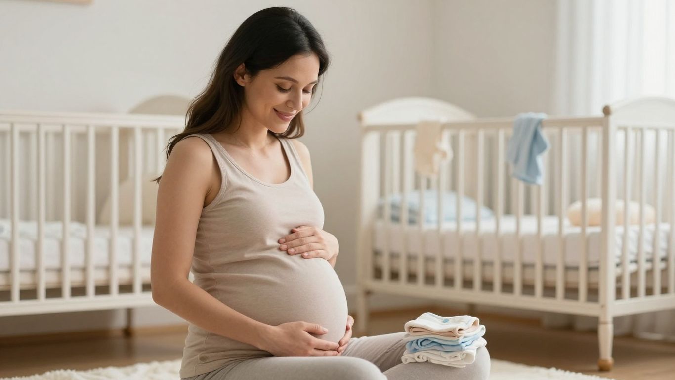 Mujer embarazada de 36 semanas con preparativos para el bebé.