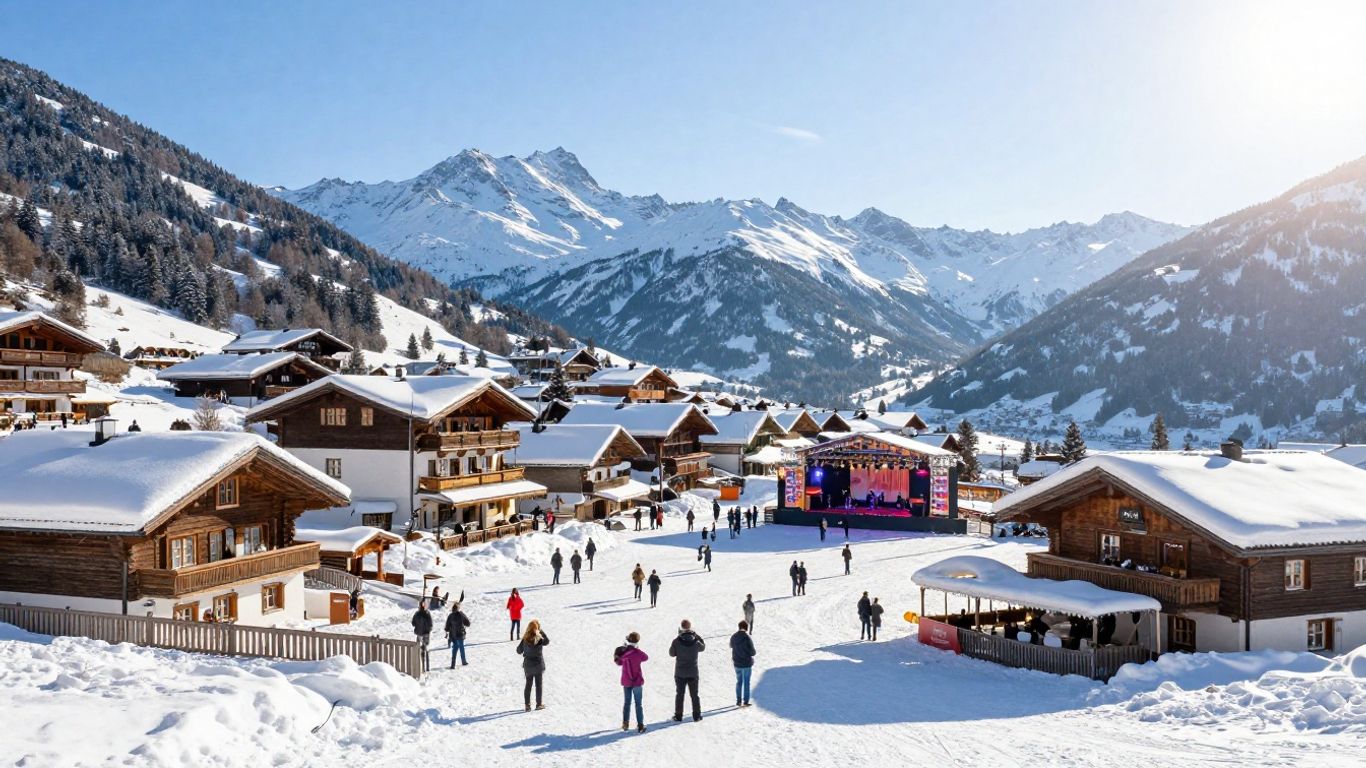 Winter and summer scenes with festival elements.