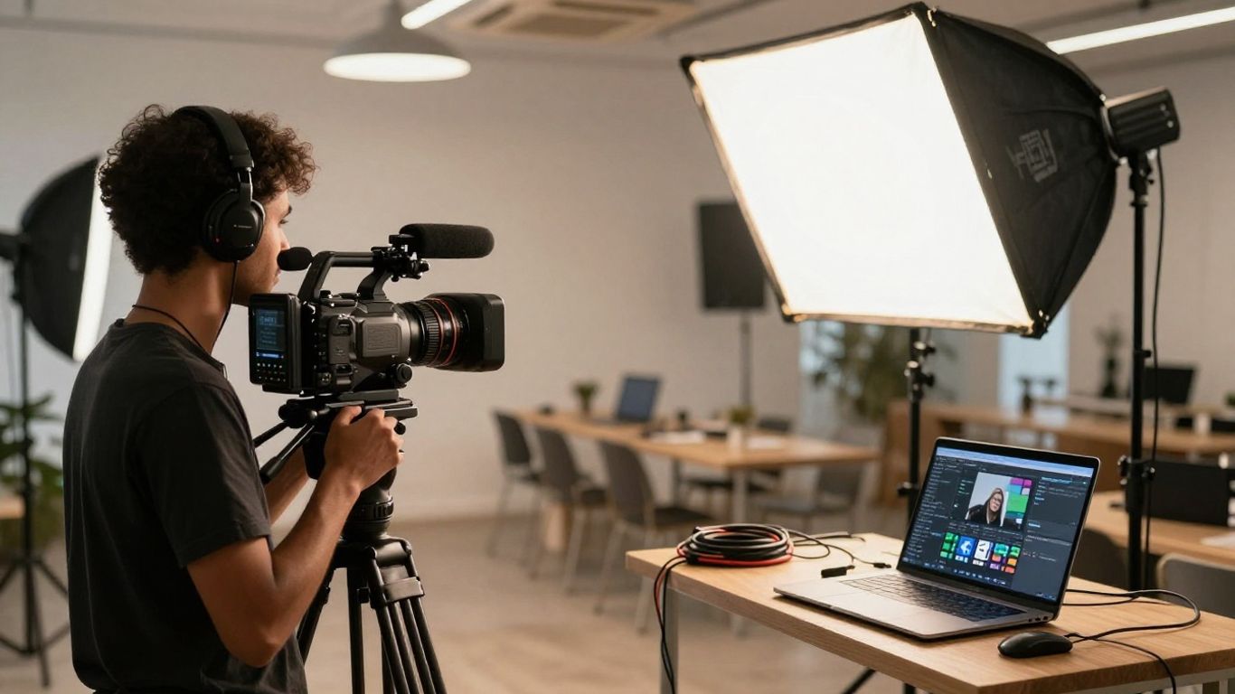 Videographer preparing Facebook livestream equipment