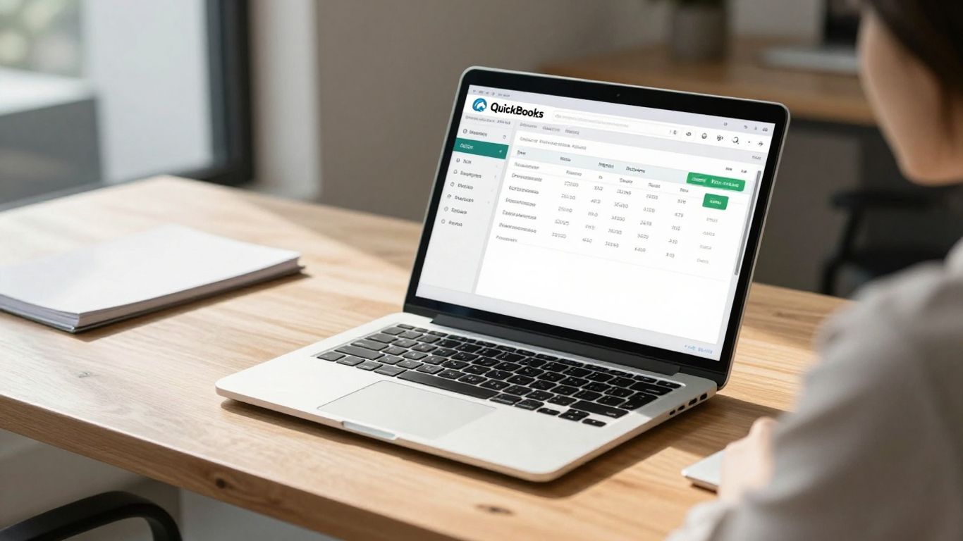 Invoicing software syncing with QuickBooks on a laptop.