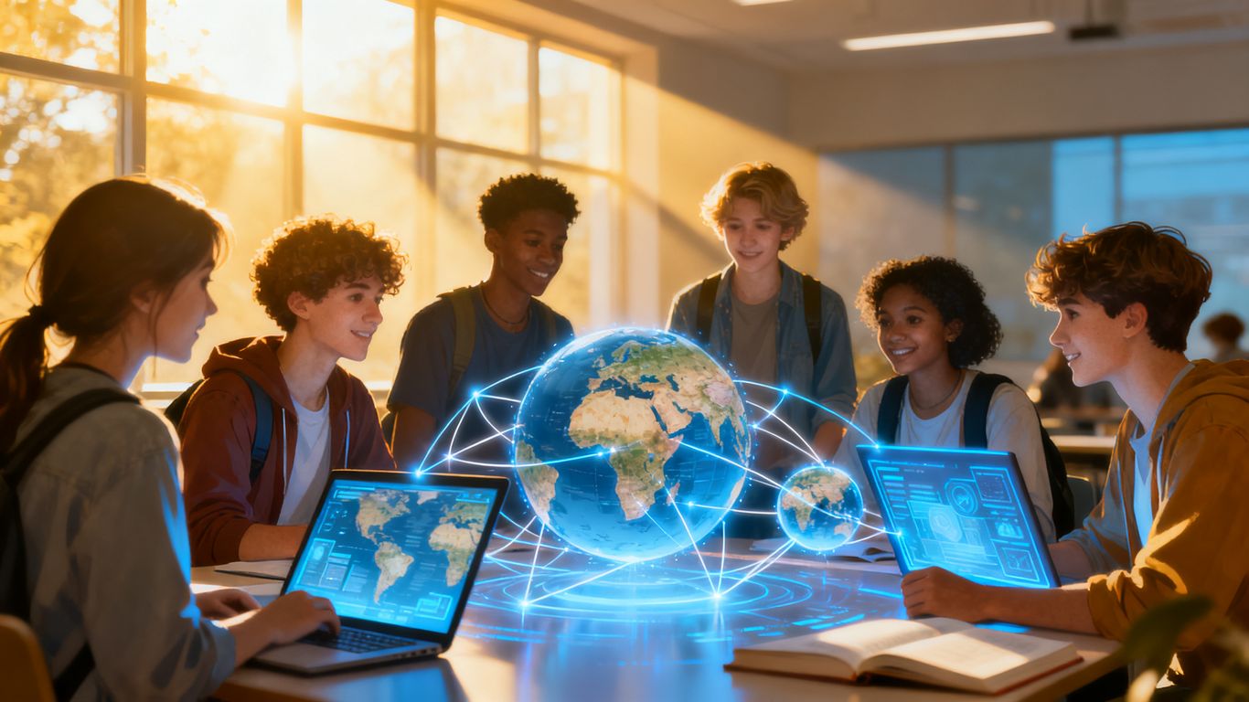 Students connecting globally through technology in education.