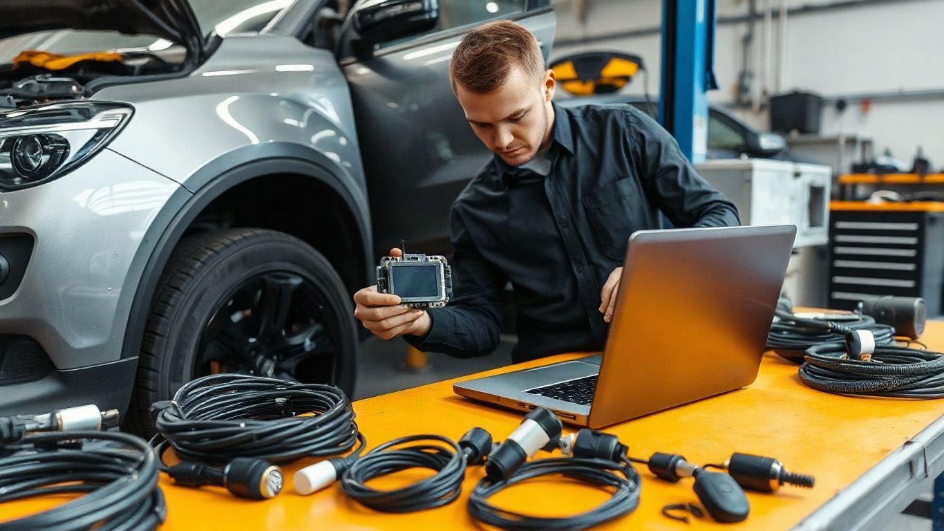 Automotive technician configuring a vehicle module