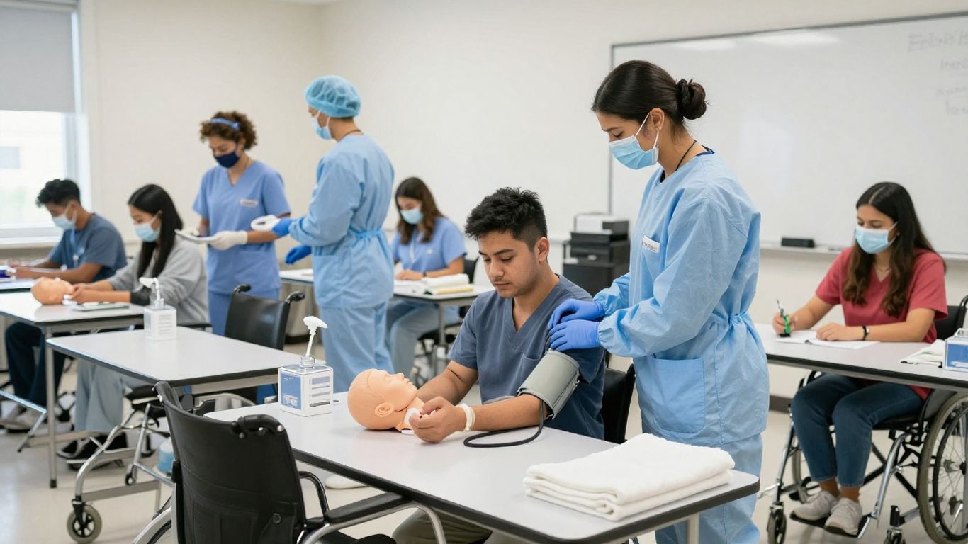 CNA student practicing safe patient care