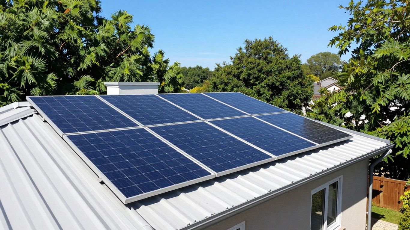 Panneau solaire sur un toit avec des arbres verts