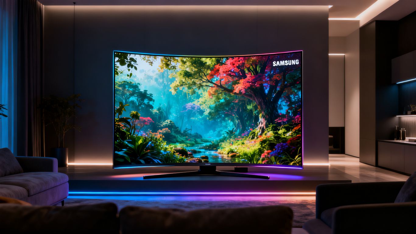 Samsung AI TV displaying a vibrant nature scene.