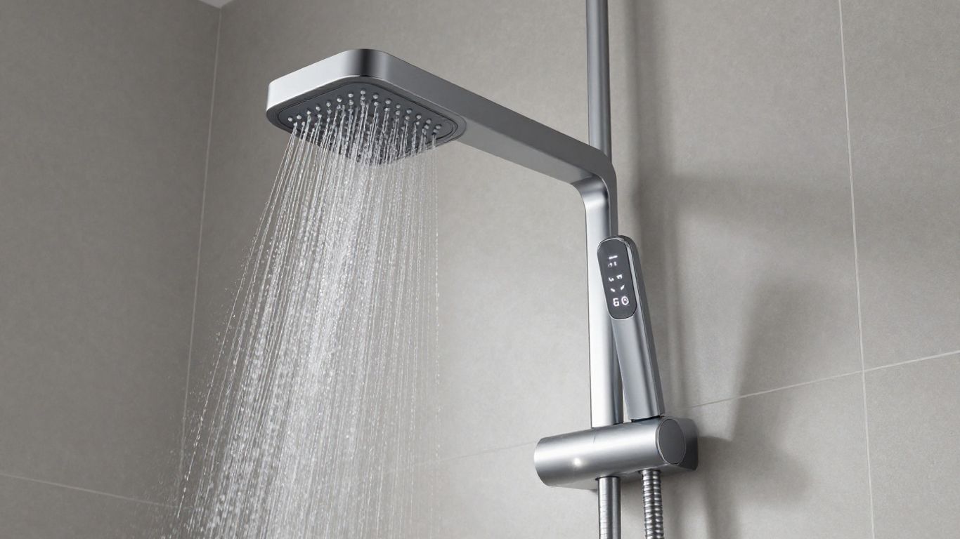 Modern digital shower faucet with LED display.