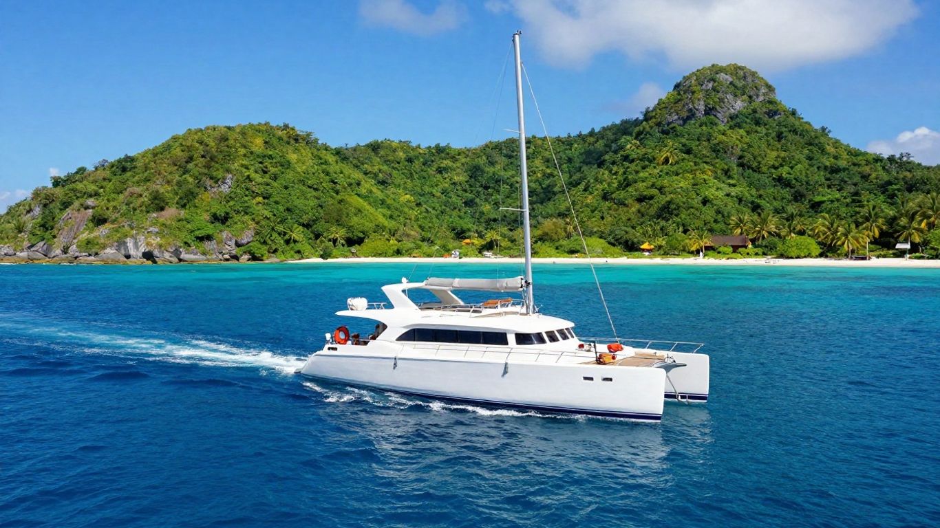 Luxury catamaran sailing in St. Thomas waters.