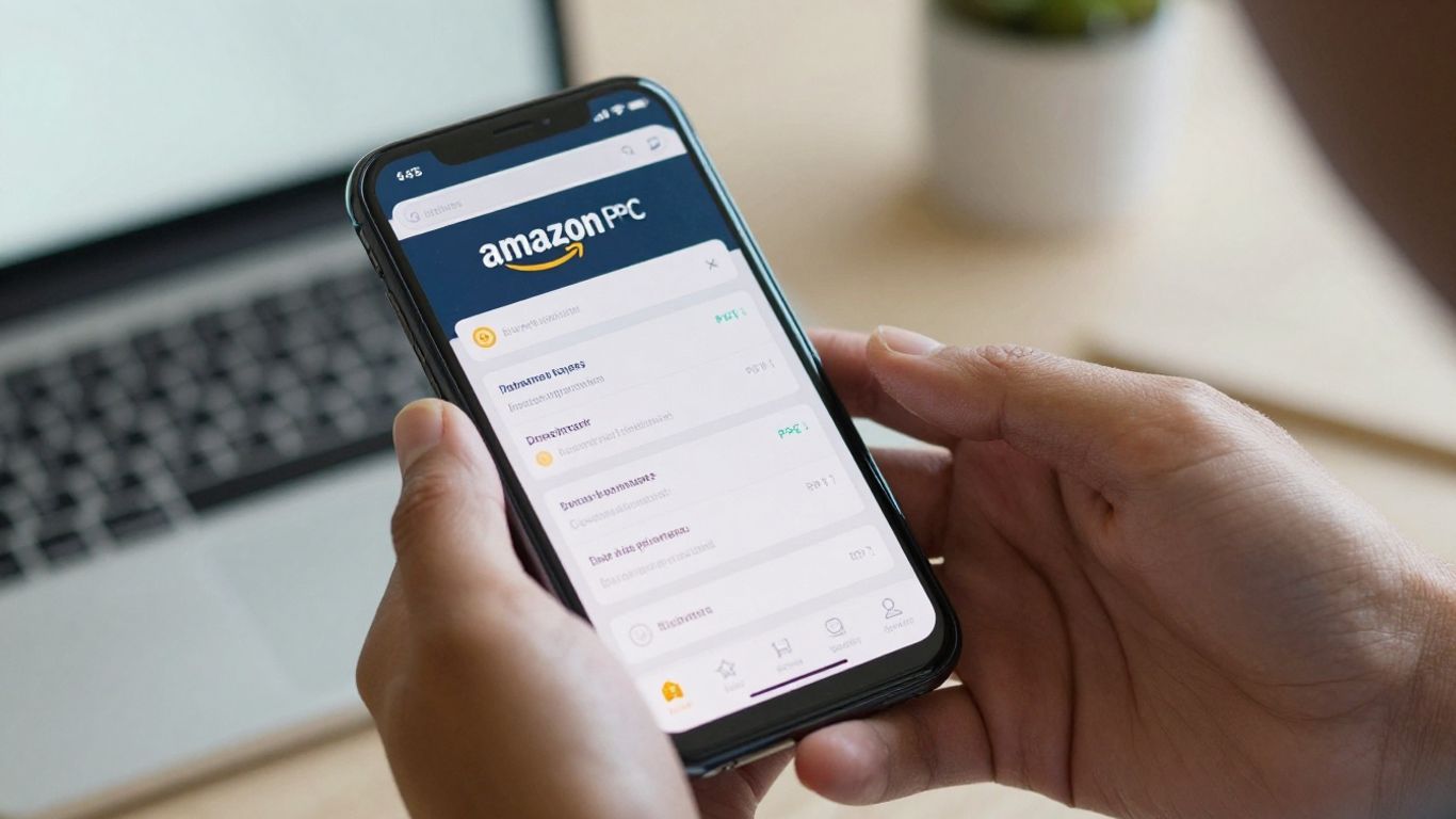 Amazon PPC dashboard on a smartphone screen.