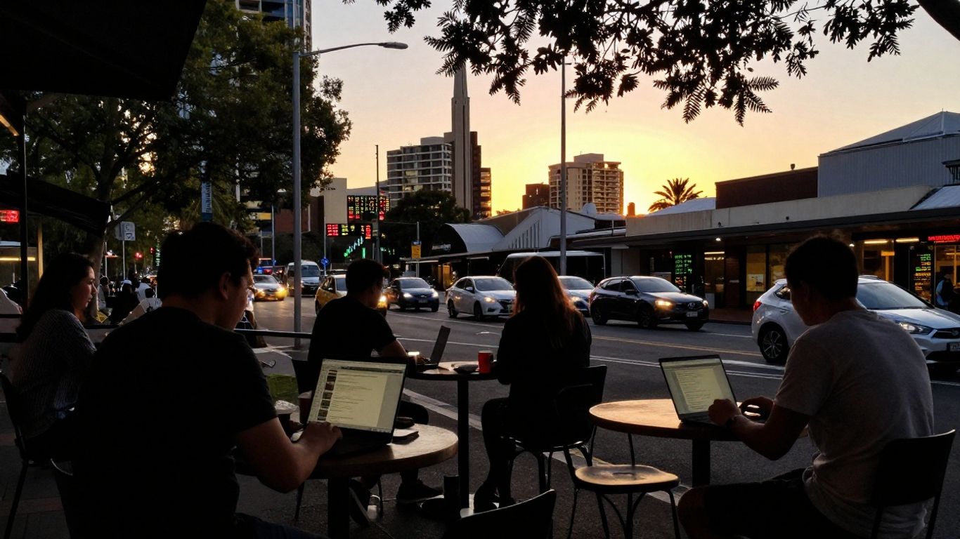 Australian cityscape with people trading part-time.