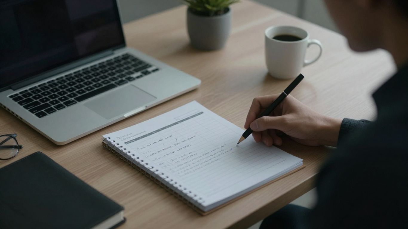 Employee reflecting on career growth with coaching notes