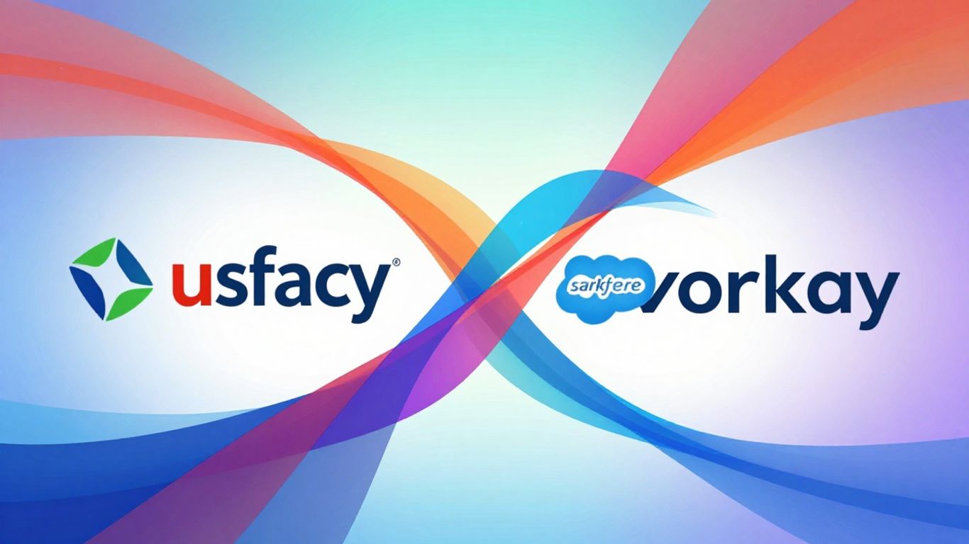 Salesforce and Workday logos connected by flowing lines.